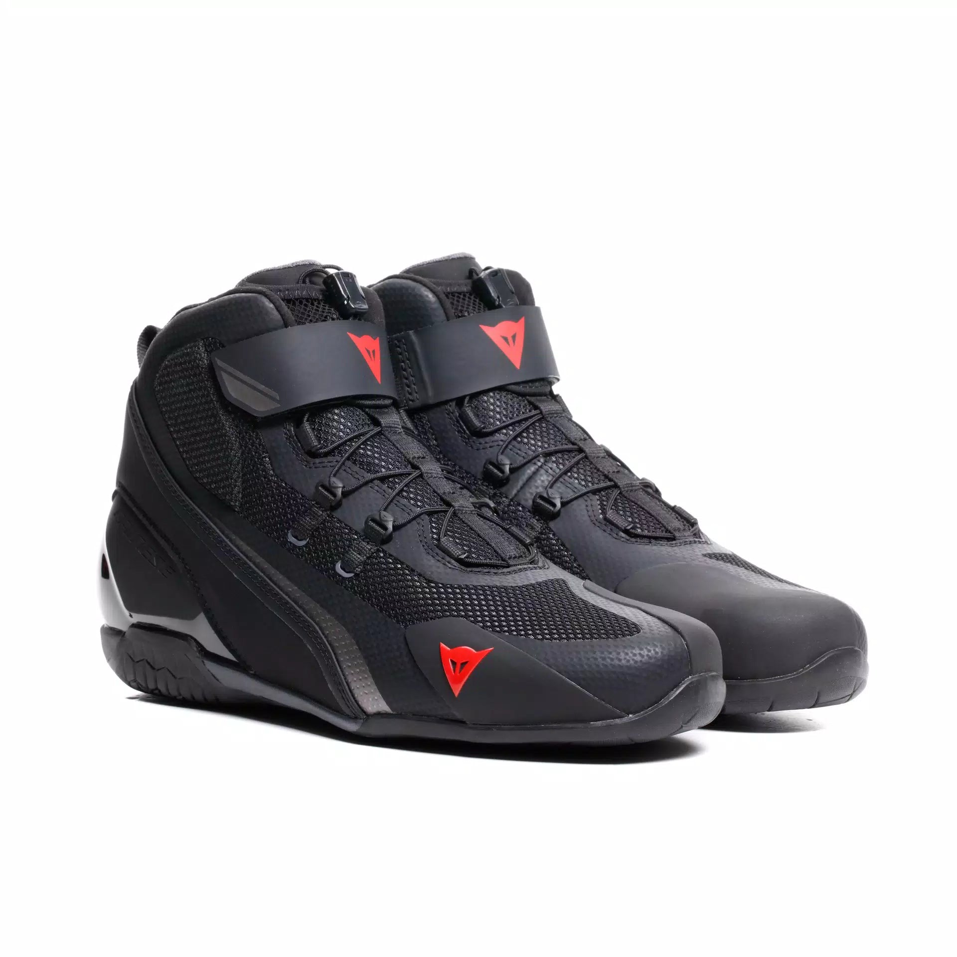 Dainese Herian Air racing motorcycle shoes in black and anthracite, designed for summer riding with protective features.