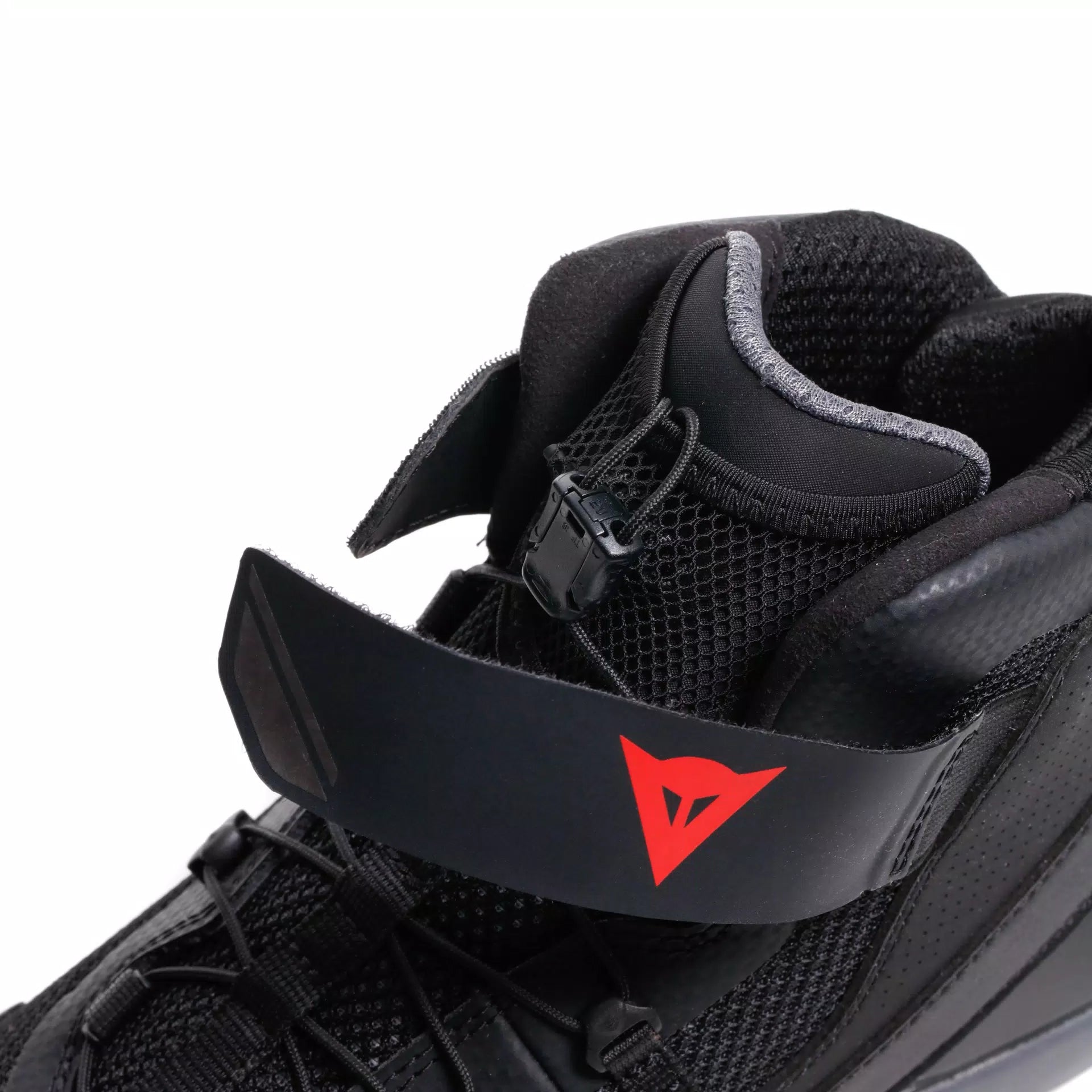 Dainese Herian Air racing motorcycle shoes in black and anthracite, designed for summer riding with protective features.
