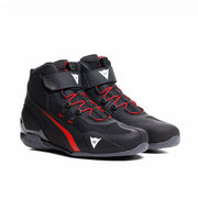 Dainese Herian Air racing motorcycle shoes in black and red lava with breathable design and racing sole for track riding.
