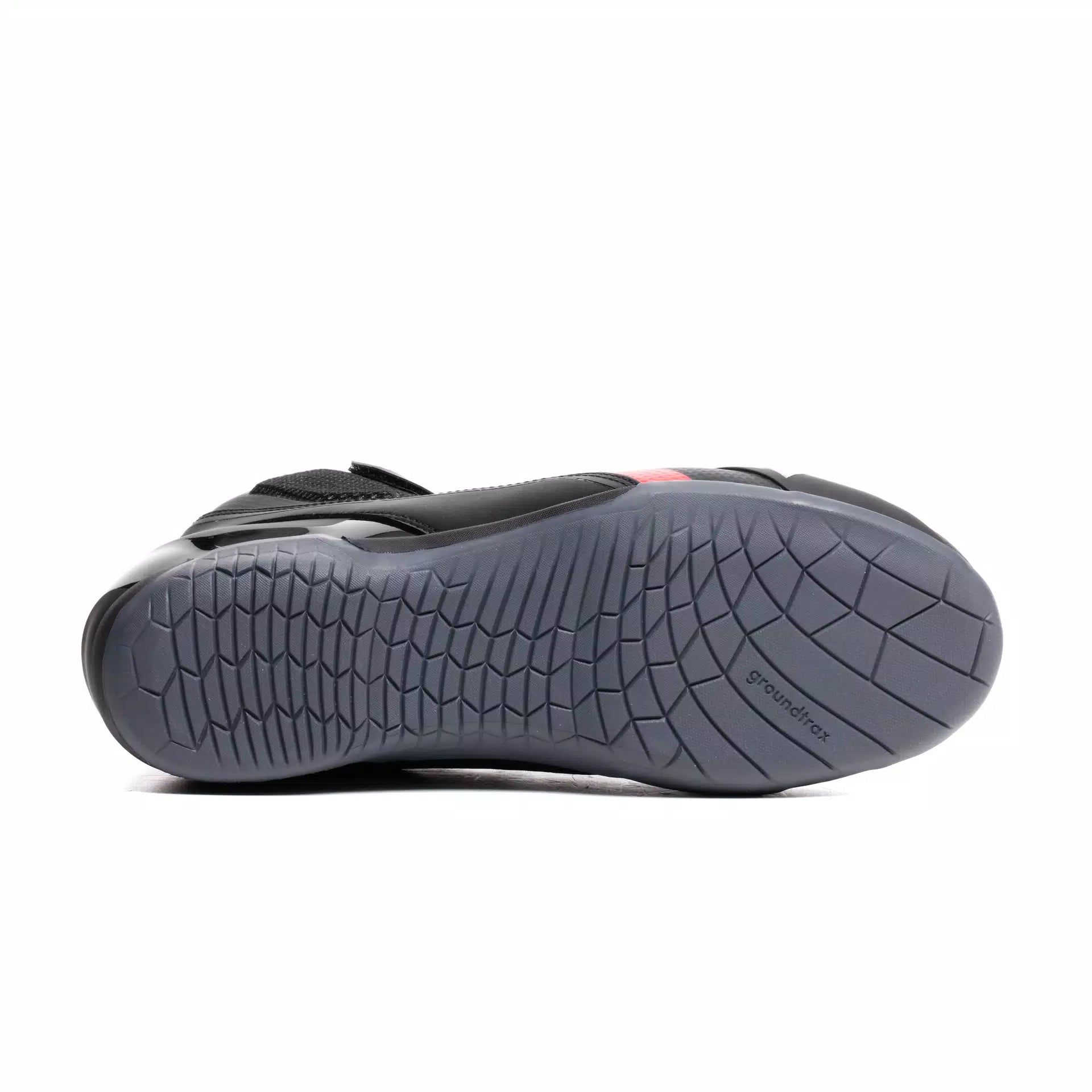 Dainese Herian Air racing motorcycle shoes in black and red lava, lightweight and ventilated for summer riding comfort.