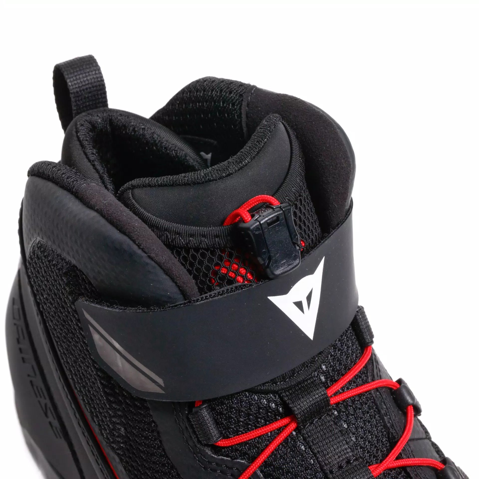 Dainese Herian Air racing motorcycle shoes in black and red lava with breathable design and protective features.