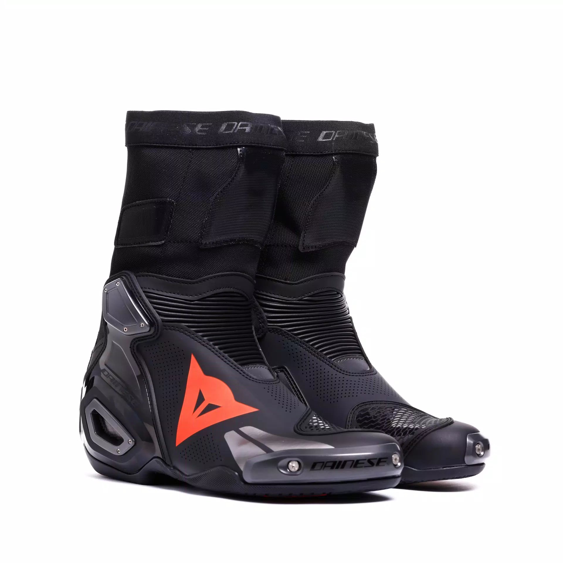 Dainese Axial 2 Air racing summer motorcycle racing boots in black and red with protective features and breathable design.
