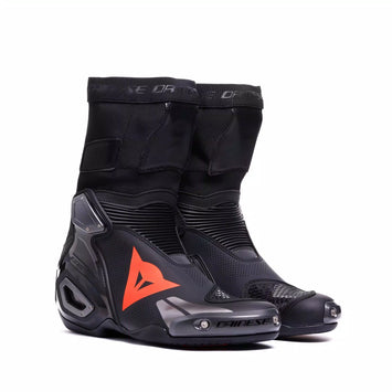 Dainese Axial 2 Air racing summer motorcycle racing boots in black and red with protective features and breathable design.