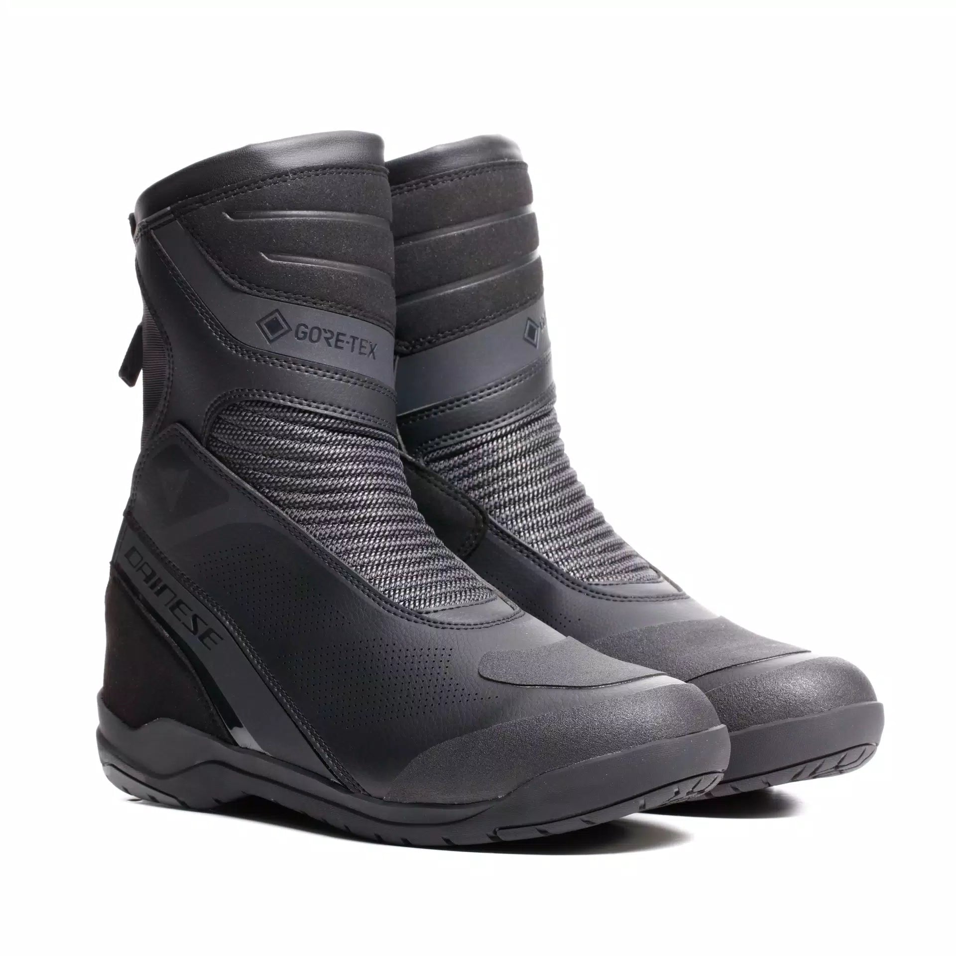 Dainese Blackwing waterproof Gore-Tex motorcycle boots with secure straps and reinforced soles, designed for riding comfort and protection.