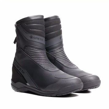 Dainese Blackwing waterproof Gore-Tex motorcycle boots with secure straps and reinforced soles, designed for riding comfort and protection.