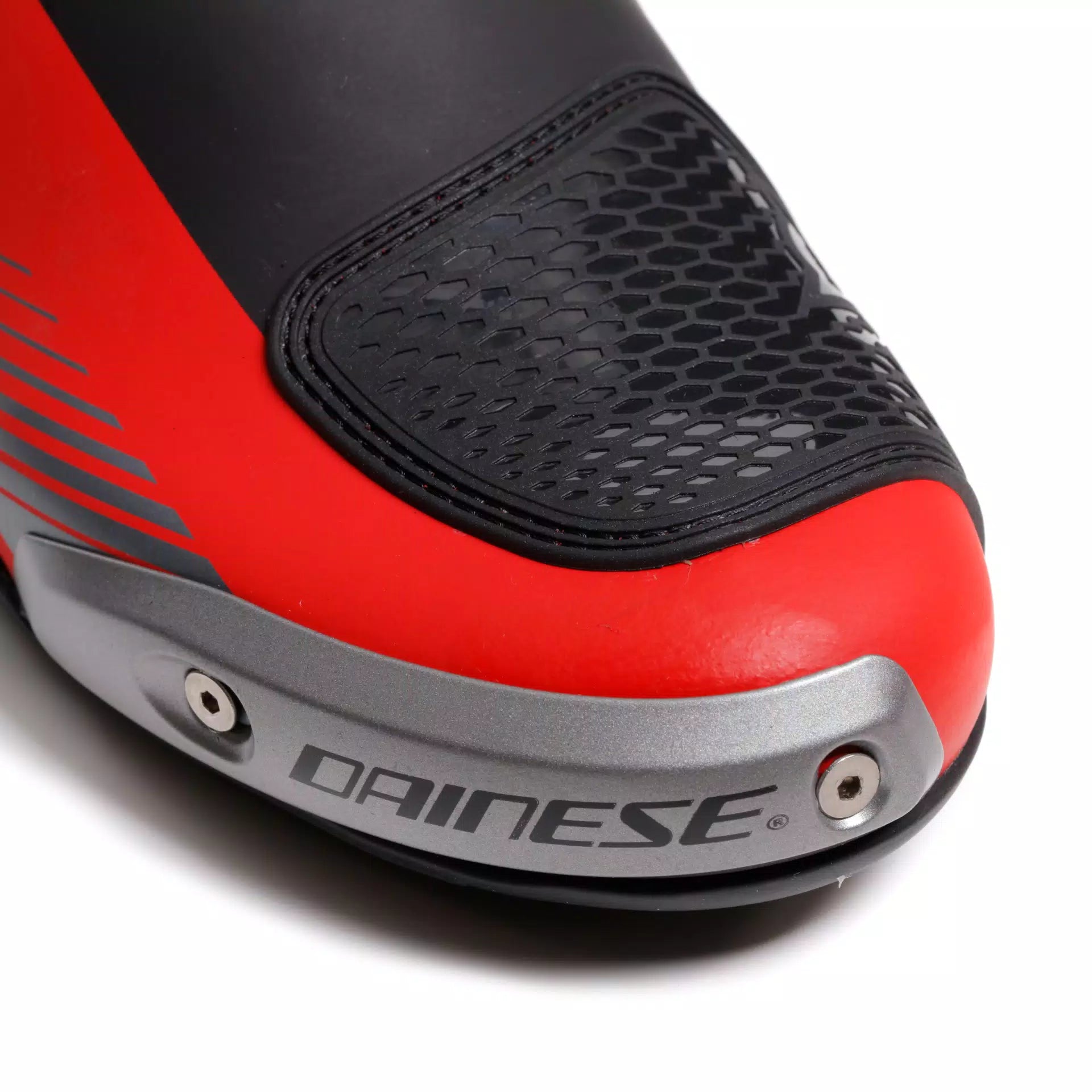 Dainese Torque 4 S racing motorcycle boots in black and red lava with protective design and racing style.