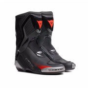 Dainese Torque 4 Air summer motorcycle racing boots in black and red lava, with protective features and racing design.
