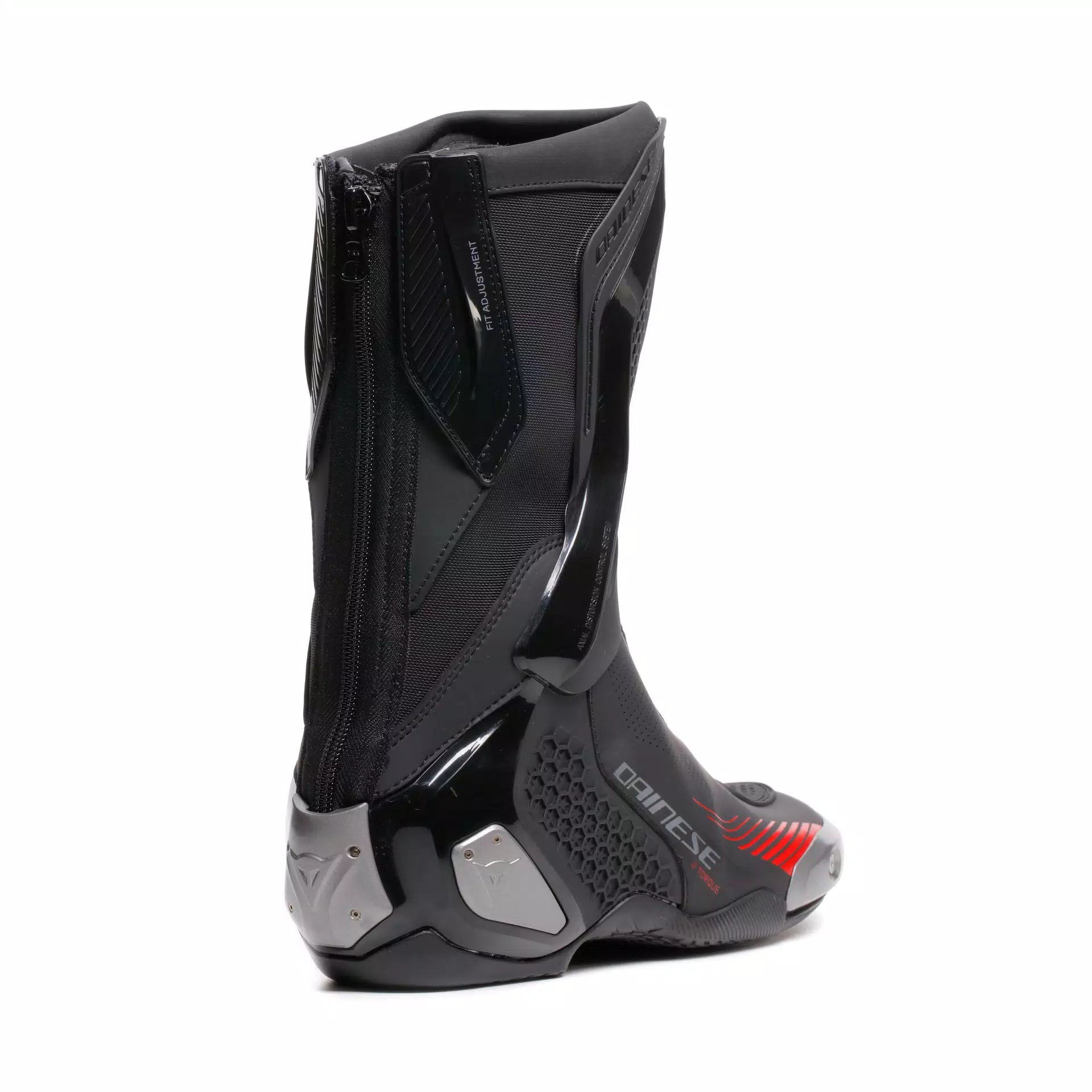 Dainese Torque 4 Air summer racing motorcycle boots in black and red lava with protective design and sturdy construction.