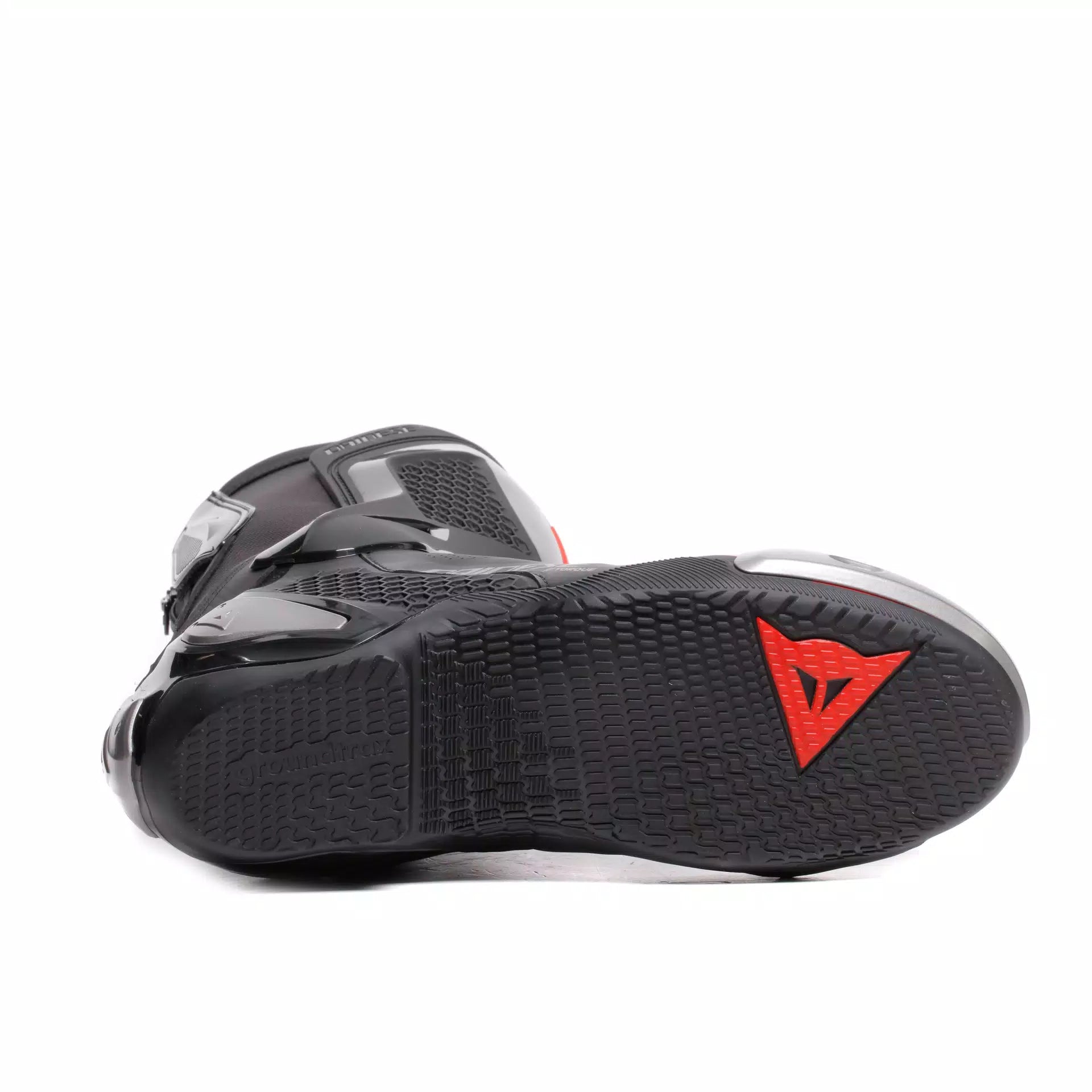 Dainese Torque 4 Air racing summer motorcycle boots in black and red lava with protective features and racing design.
