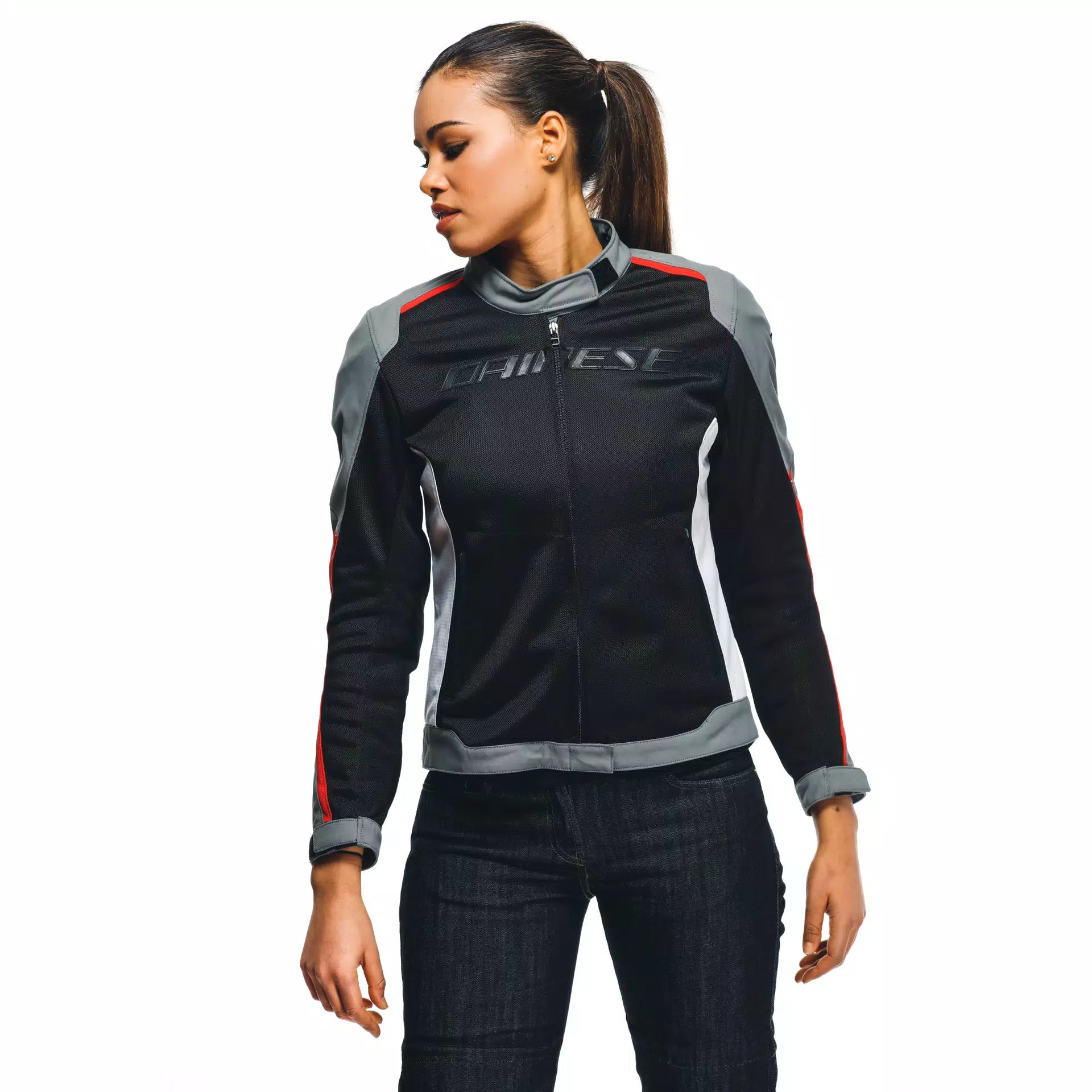 GIACCA DA MOTO DONNA TRAFORATA IMPERMEABILE DAINESE HYDRAFLUX 2 AIR D-DRY LADY BLACK/CHARCOAL GRAY/LAVA RED
