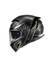 Premier Devil full-face motorcycle helmet in carbon and white, showcasing sleek design and aerodynamic shape.