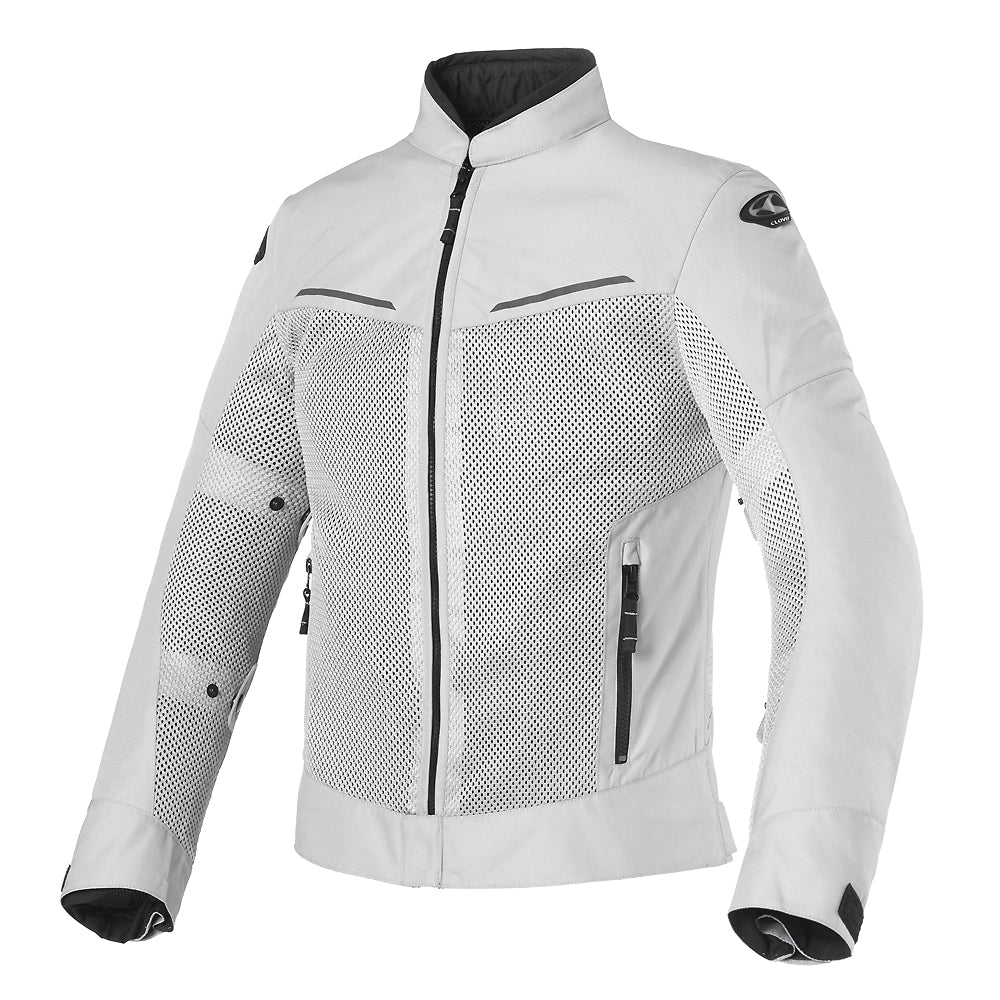 Clover Tropica perforated motorcycle jacket in black and gray, showcasing breathable design and protective features.