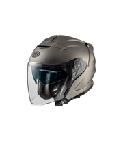 Matte grey Premier JT-5 jet motorcycle helmet with a sleek design and comfortable fit shown from the side.