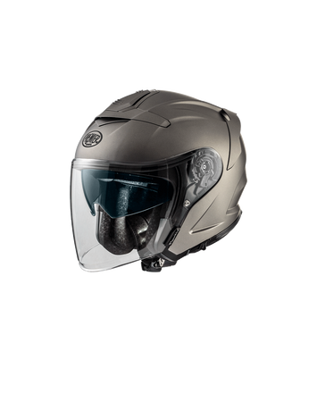 Matte grey Premier JT-5 jet motorcycle helmet with a sleek design and comfortable fit shown from the side.