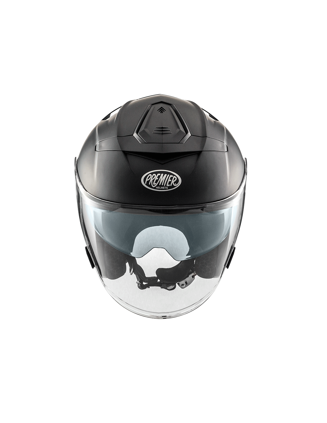 Premier JT-5 matte black jet motorcycle helmet with a sleek design and comfortable fit.