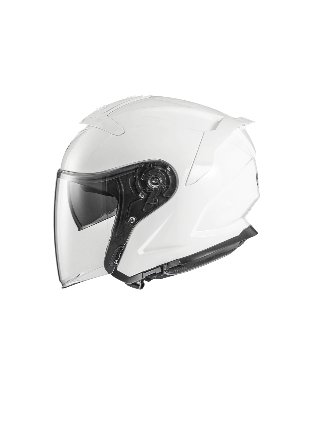White Premier JT-5 jet motorcycle helmet with a sleek design and comfortable interior.