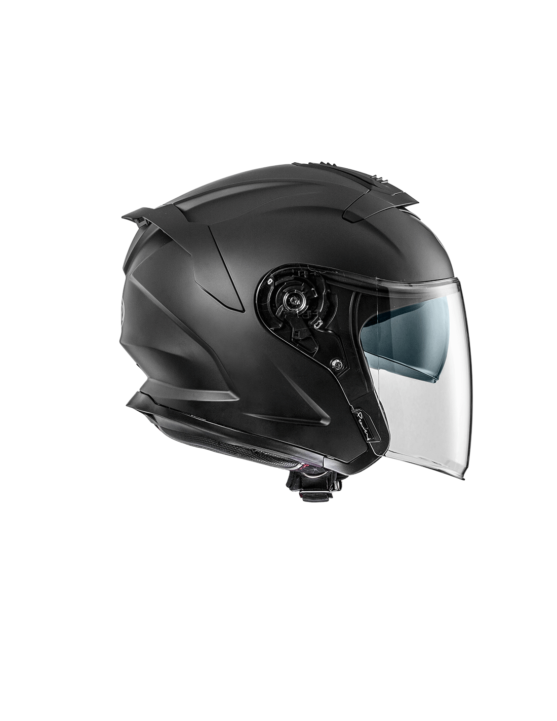 Premier JT-5 matte black jet motorcycle helmet with a sleek design and comfortable interior.