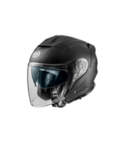 Premier JT-5 matte black jet motorcycle helmet showcasing sleek design and safety features.