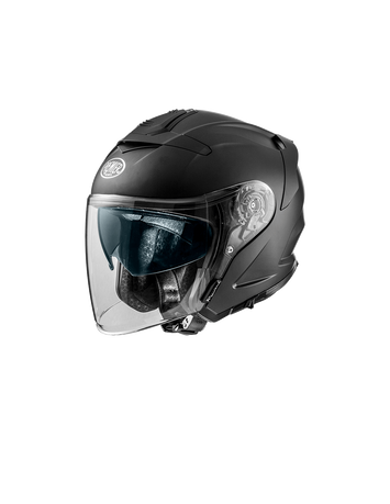 Premier JT-5 matte black jet motorcycle helmet showcasing sleek design and safety features.