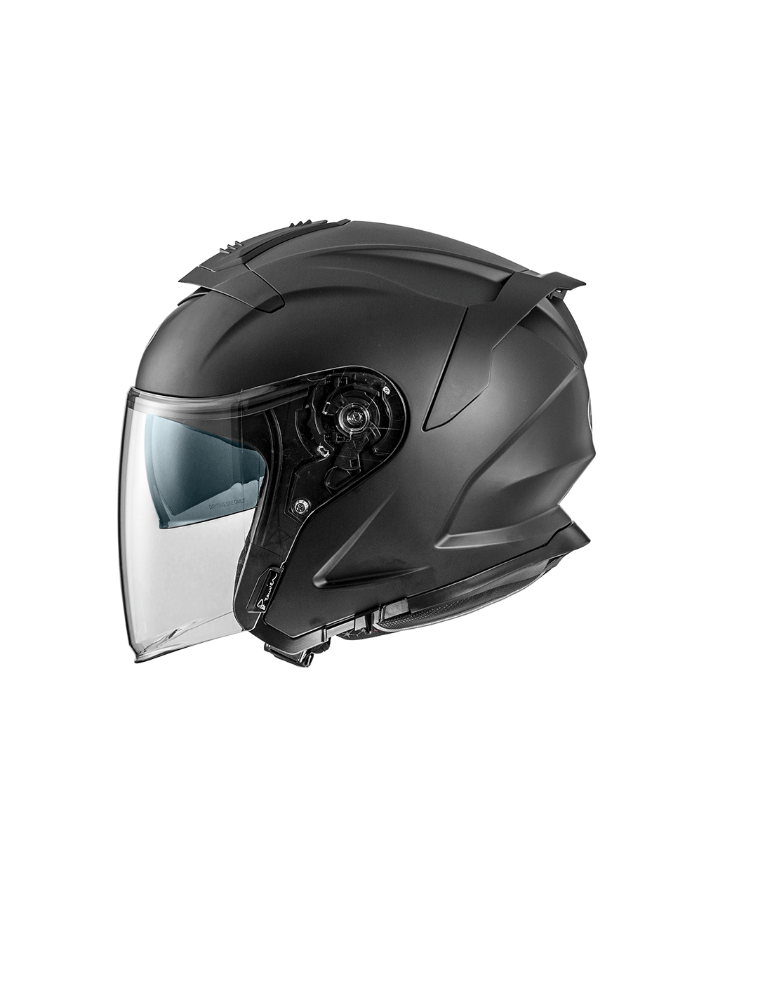 Matte black Premier JT-5 jet motorcycle helmet with sleek design and comfortable fit, showcasing the outer shell and interior.
