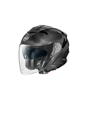 Premier JT-5 Carbon jet motorcycle helmet with a sleek design and ventilation features, showcased from a side view.