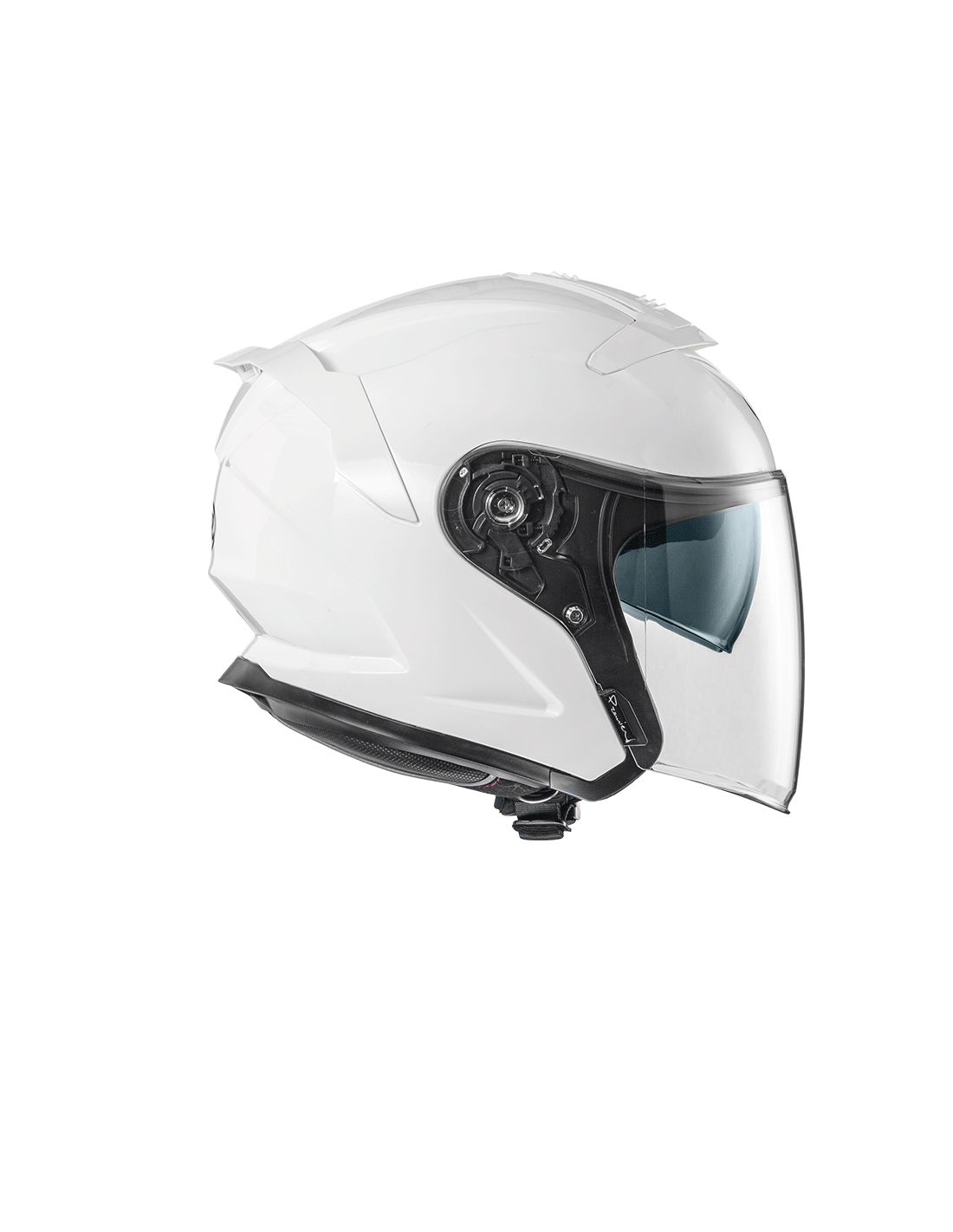 White Premier JT-5 jet motorcycle helmet featuring a sleek design and adjustable visor for enhanced visibility.