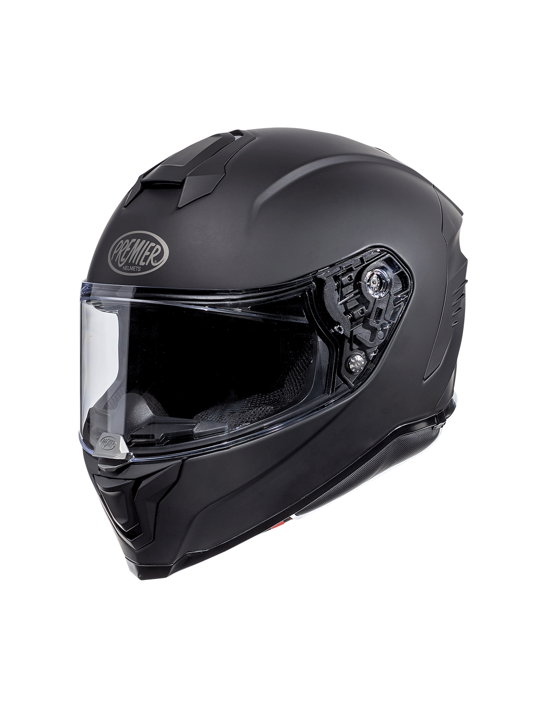 Premier Hyper black matte full-face motorcycle helmet showcasing sleek design and ventilation features.
