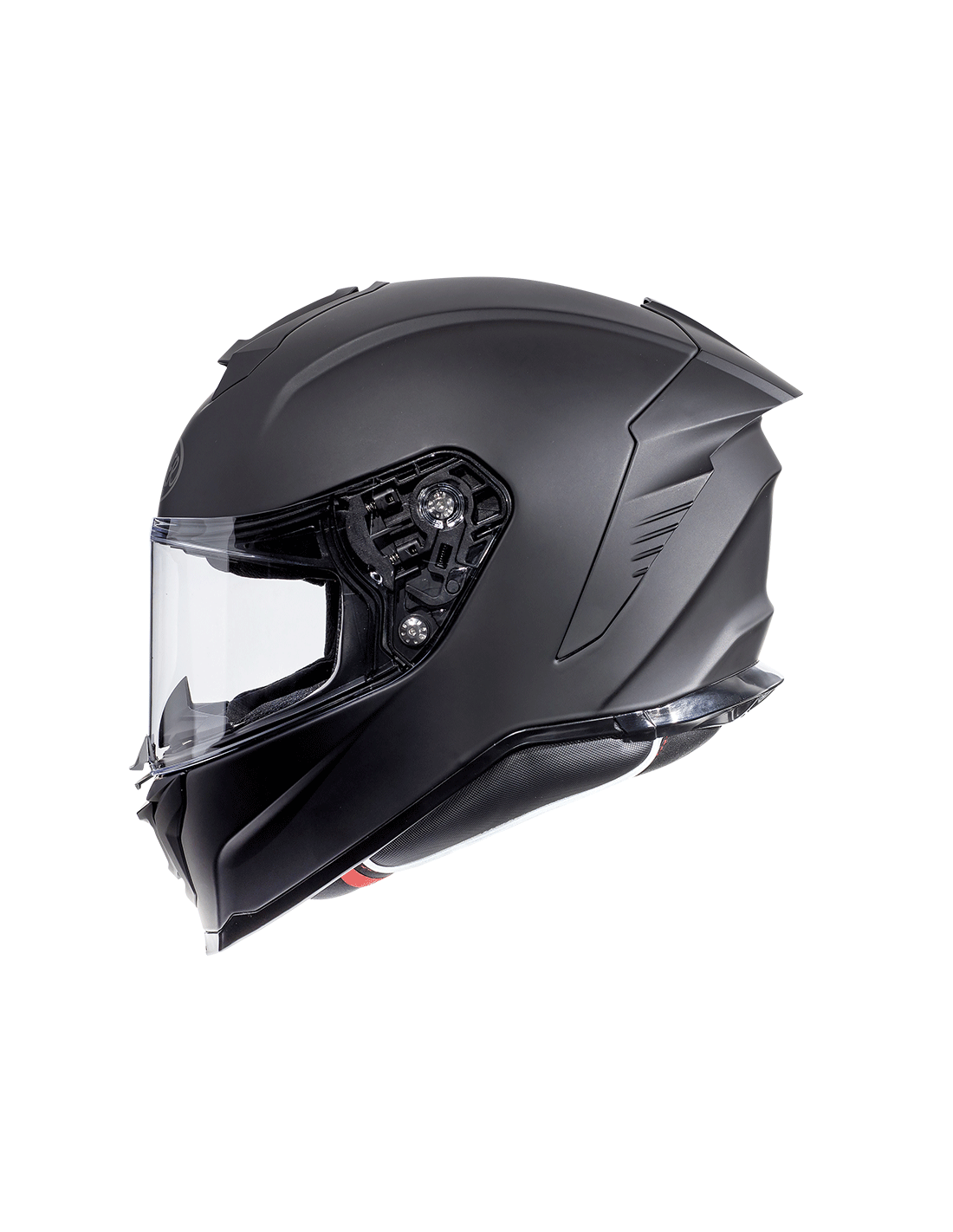 Premier Hyper matte black full-face motorcycle helmet with a sleek design and visor positioned for a side view.