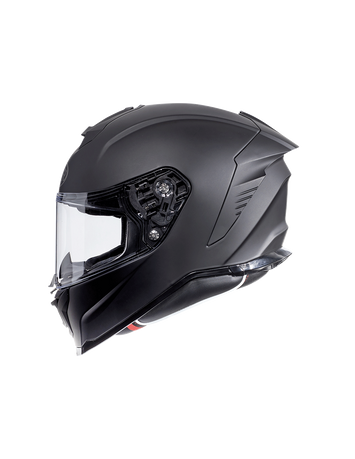 Premier Hyper matte black full-face motorcycle helmet with a sleek design and visor positioned for a side view.