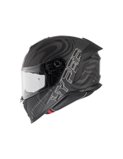 Premier Hyper Carbon black and white full-face motorcycle helmet showcasing sleek design and aerodynamic features.