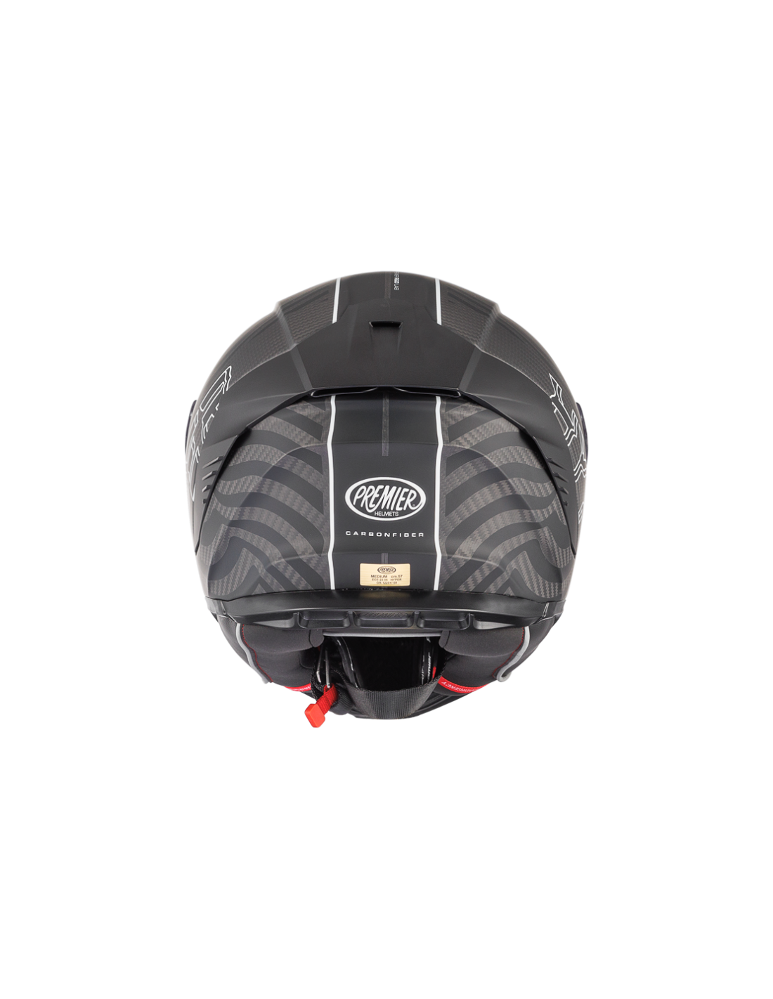 Premier Hyper Carbon full face motorcycle helmet in black and white with sleek design and ventilation features.