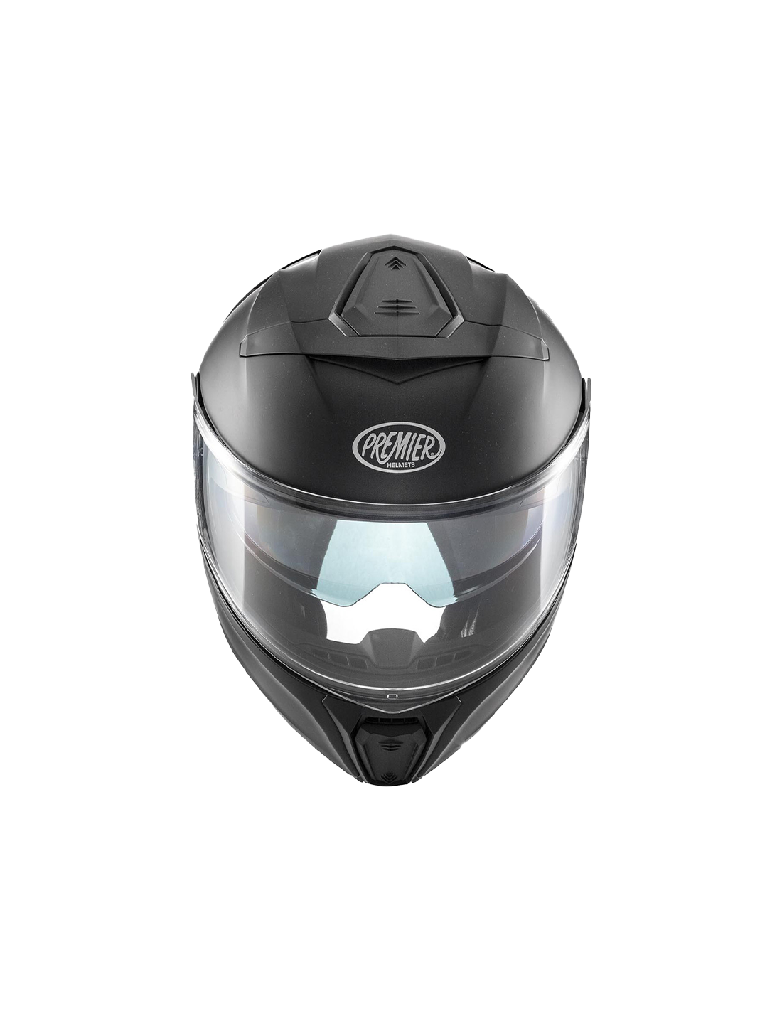 Premier Legacy GT modular motorcycle helmet in matte black, showcasing sleek design and visor detail.
