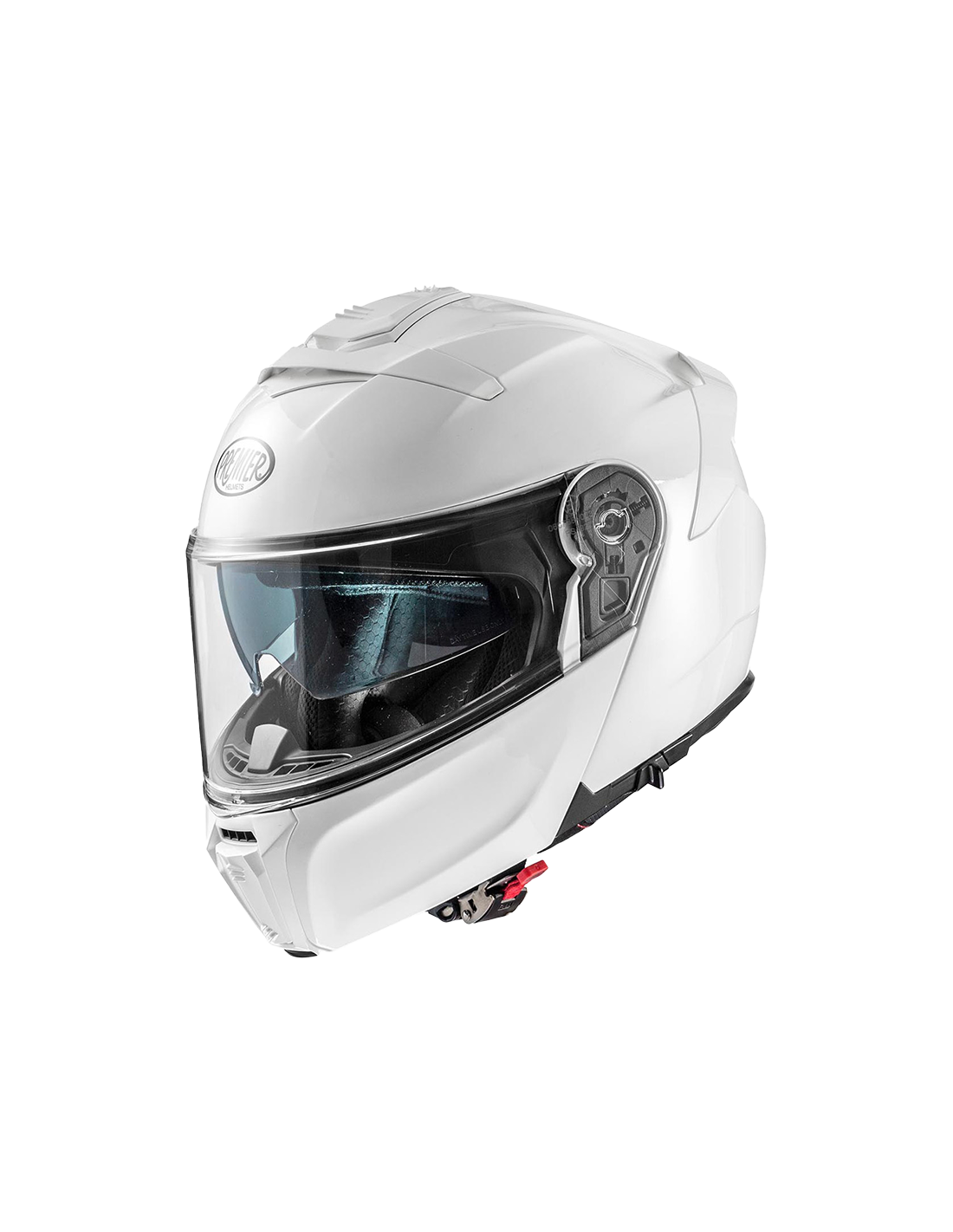 White Premier Legacy GT modular motorcycle helmet with a sleek design and advanced safety features.