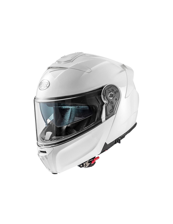 White Premier Legacy GT modular motorcycle helmet with a sleek design and advanced safety features.