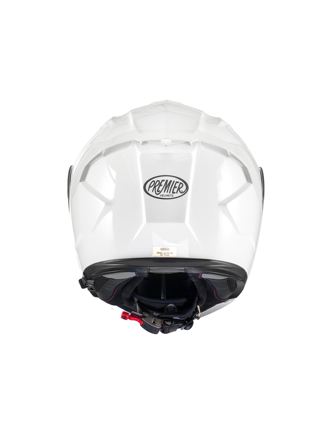 White modular motorcycle helmet by Premier, model Legacy GT, showcasing sleek design and advanced safety features.