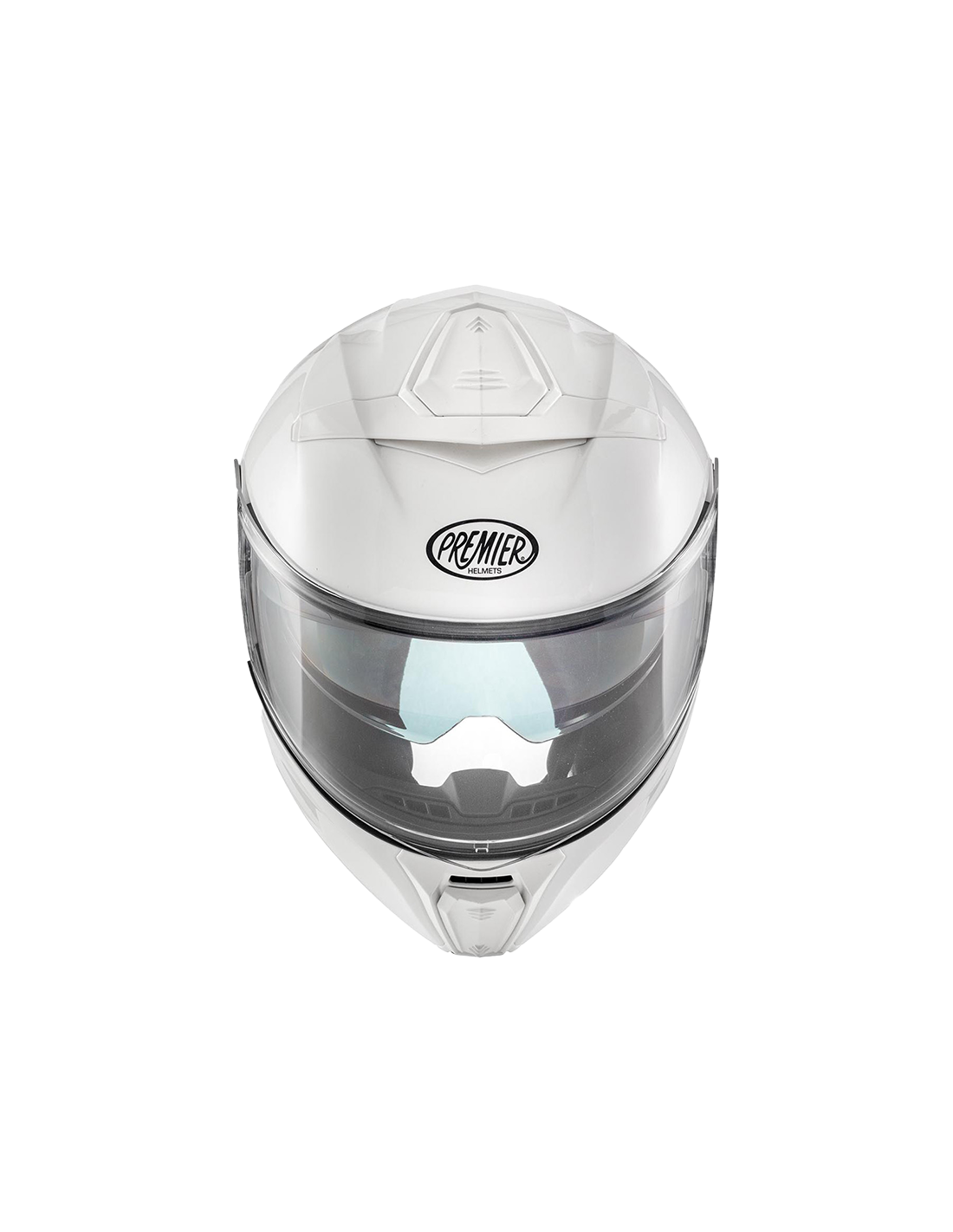 White Premier Legacy GT modular motorcycle helmet with a sleek design and ventilation openings.