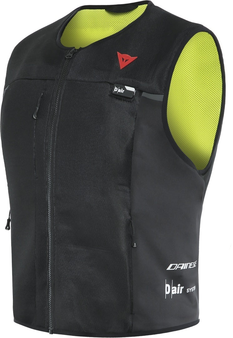 Close-up of DAINESE Smart Jacket D-Air, featuring integrated airbag system for motorcycle safety.