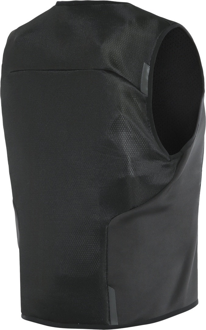 Close-up of DAINESE Smart Jacket D-Air, featuring airbag system and protective gear for motorcycle riding.