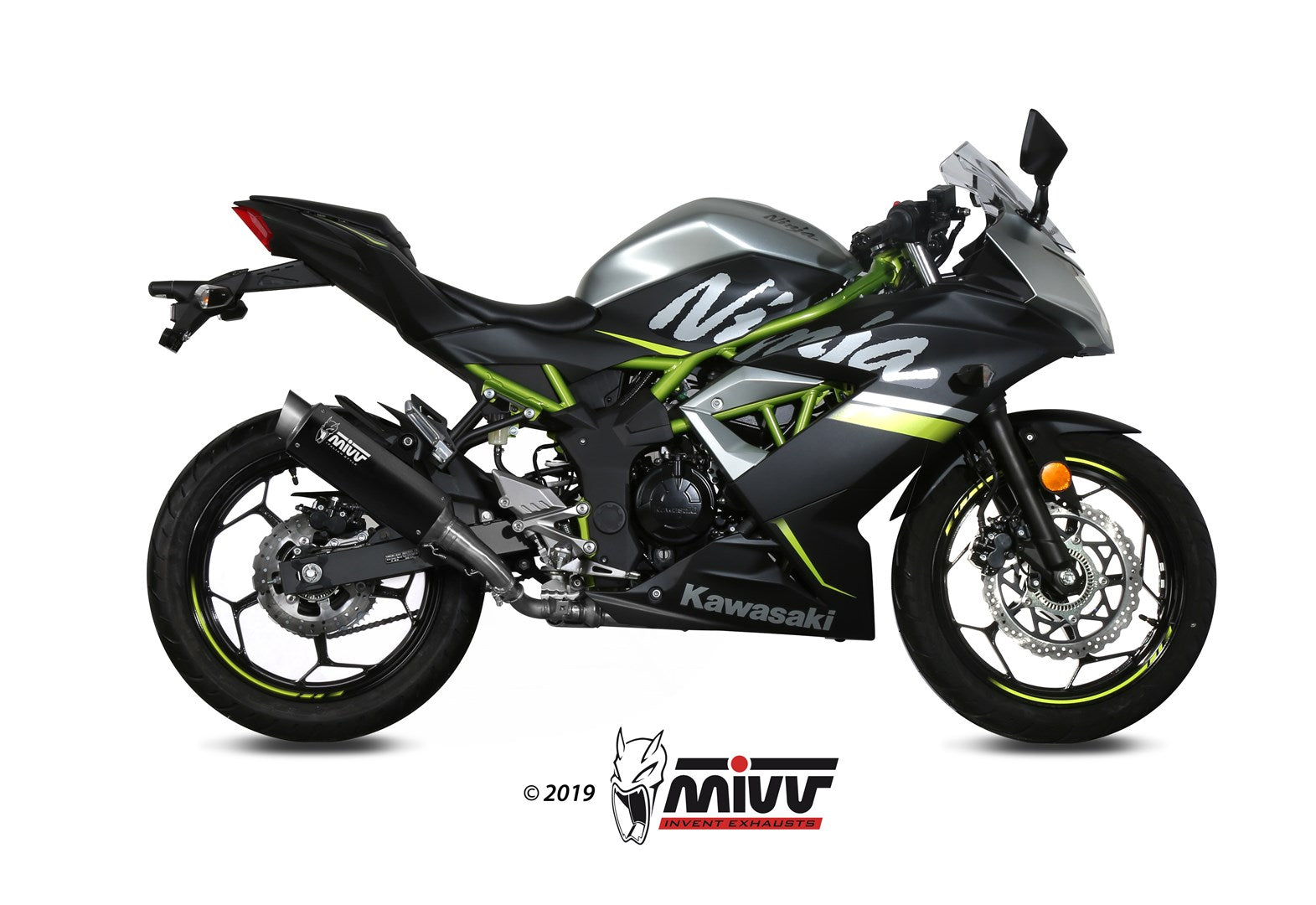 TERMINALI DI SCARICO ACCIAIO INOX NERO MIVV GPPRO KAWASAKI NINJA 125 2019 - 2024