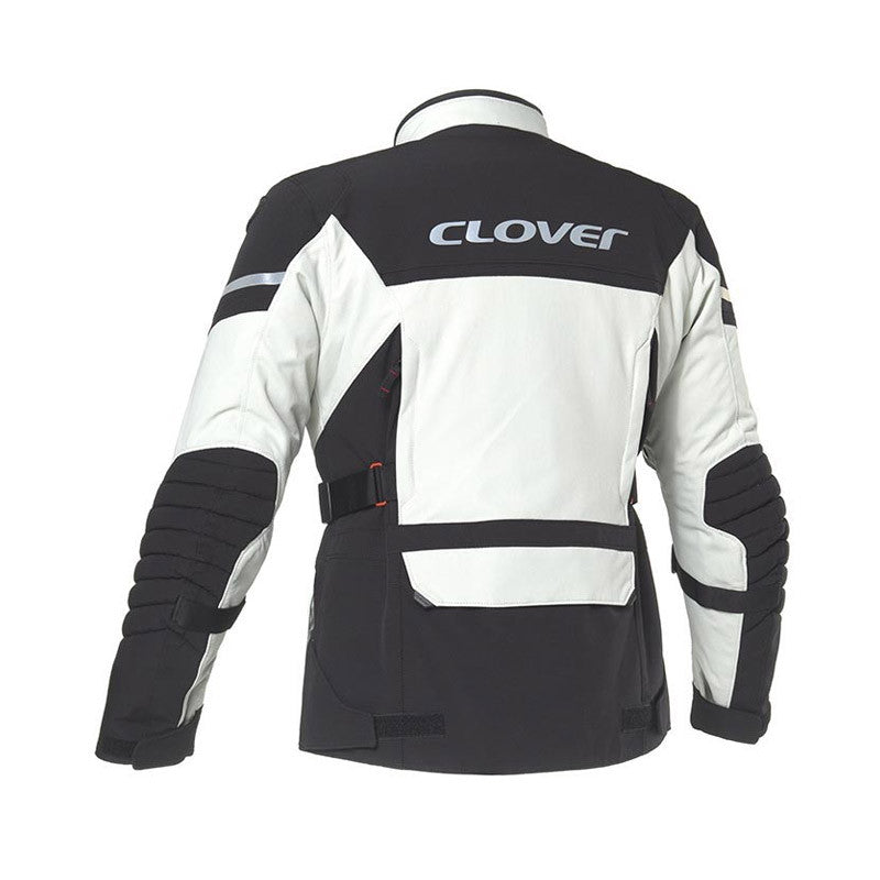 Clover Savana 4 WP motorcycle jacket, waterproof, black and grey design, showcasing front and side views.