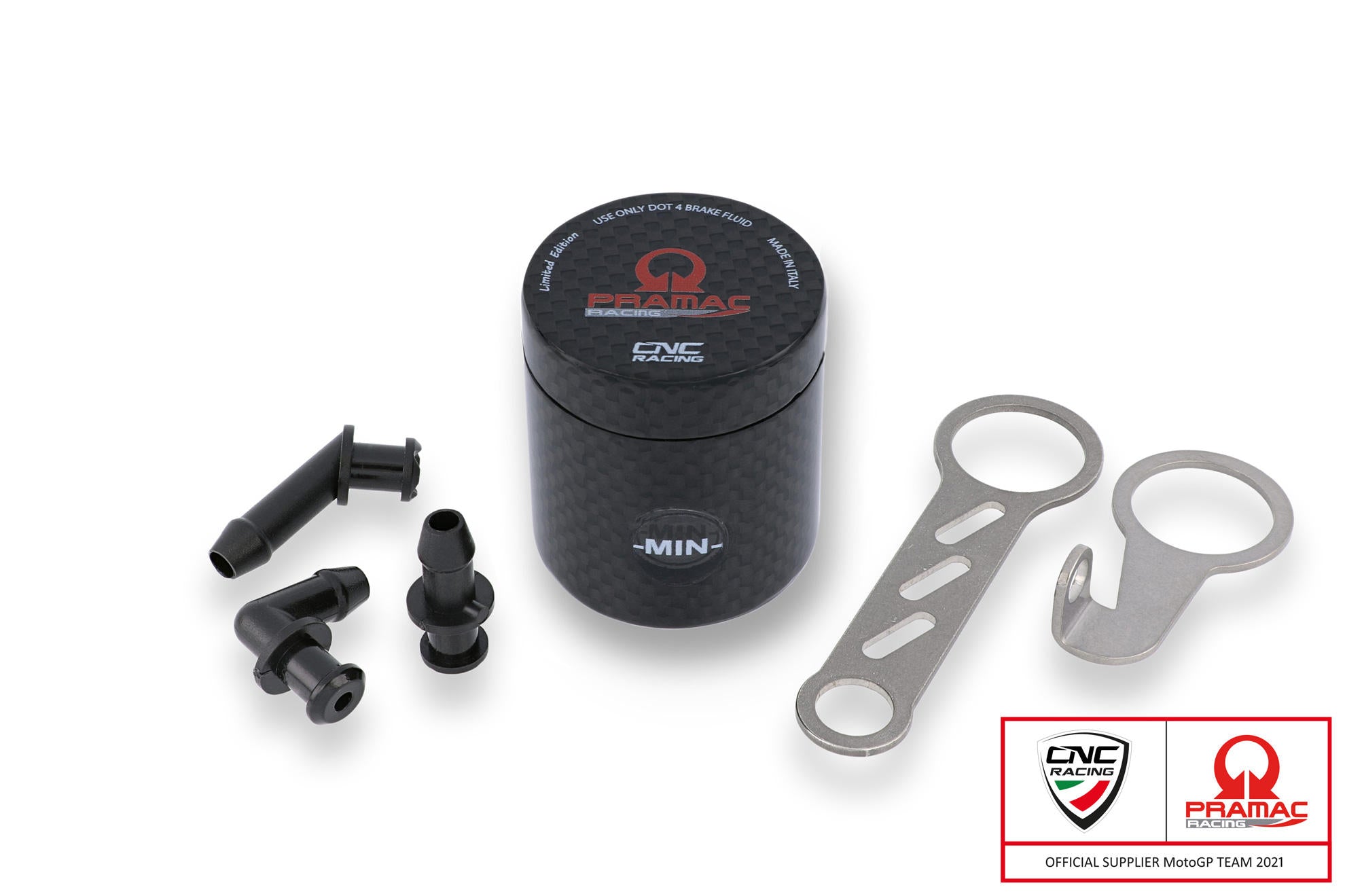 SERBATOIO OLIO FRENO ANTERIORE 25 ML PRAMAC IN CARBONIO LUCIDO CNC RACING