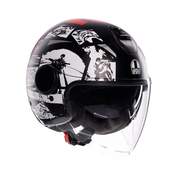 CASCO DA MOTO JET ETERES HISTORY NERO OPACO BIANCO ROSSO