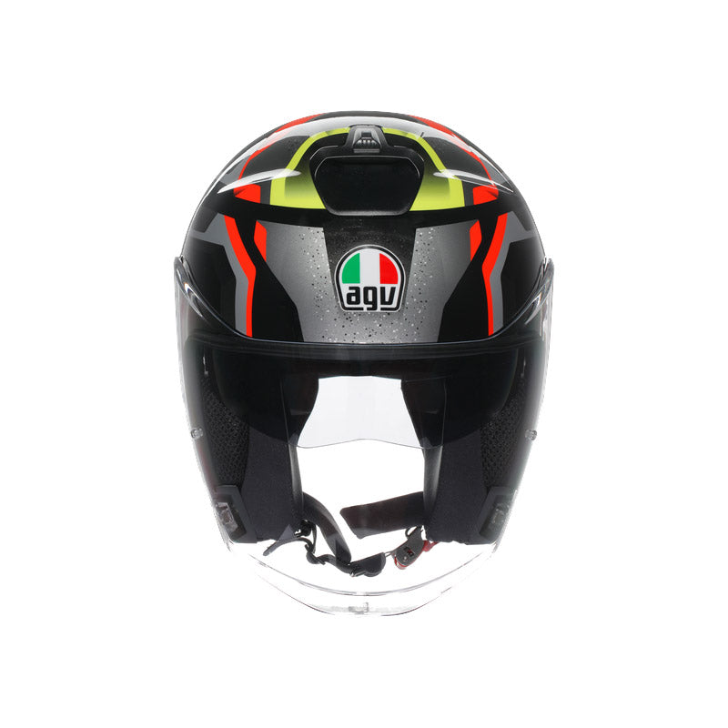 CASCO DA MOTO JET IRIDES ZURIGO NERO ROSSO GIALLO FLUO