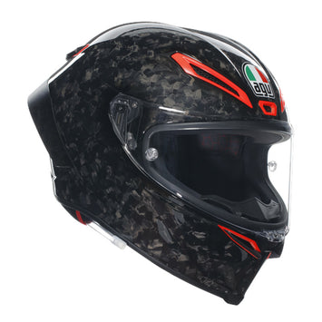 AGV Pista GP RR Italia carbon fiber racing helmet with aerodynamic design and racing visor, showcasing its premium construction and branding.