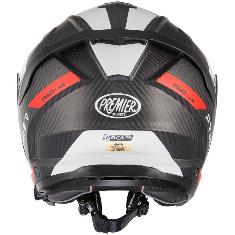 Premier JT-5 jet motorcycle helmet in carbon, red, and white with a sleek design and comfortable fit.