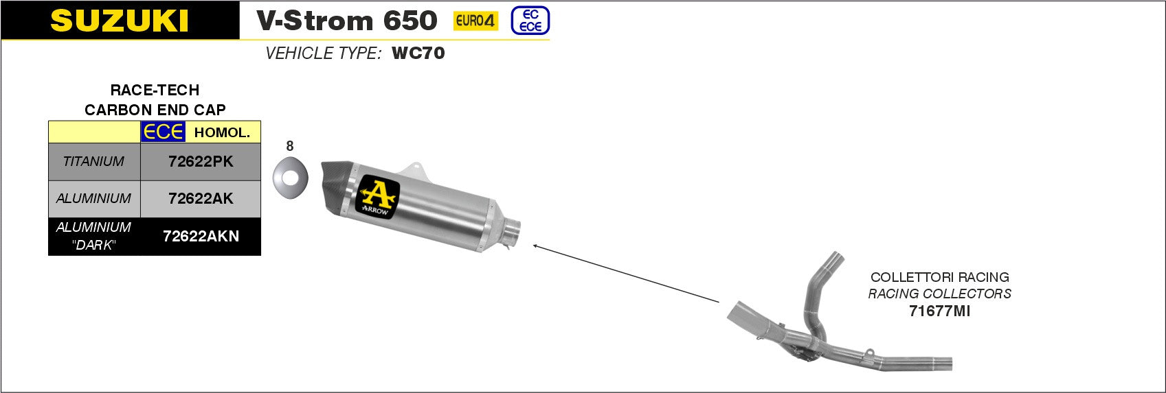 COMPLETE EXHAUST APP RACE-TECH TITANIUM-CARB ARROW SUZUKI V-STROM 650 17-20