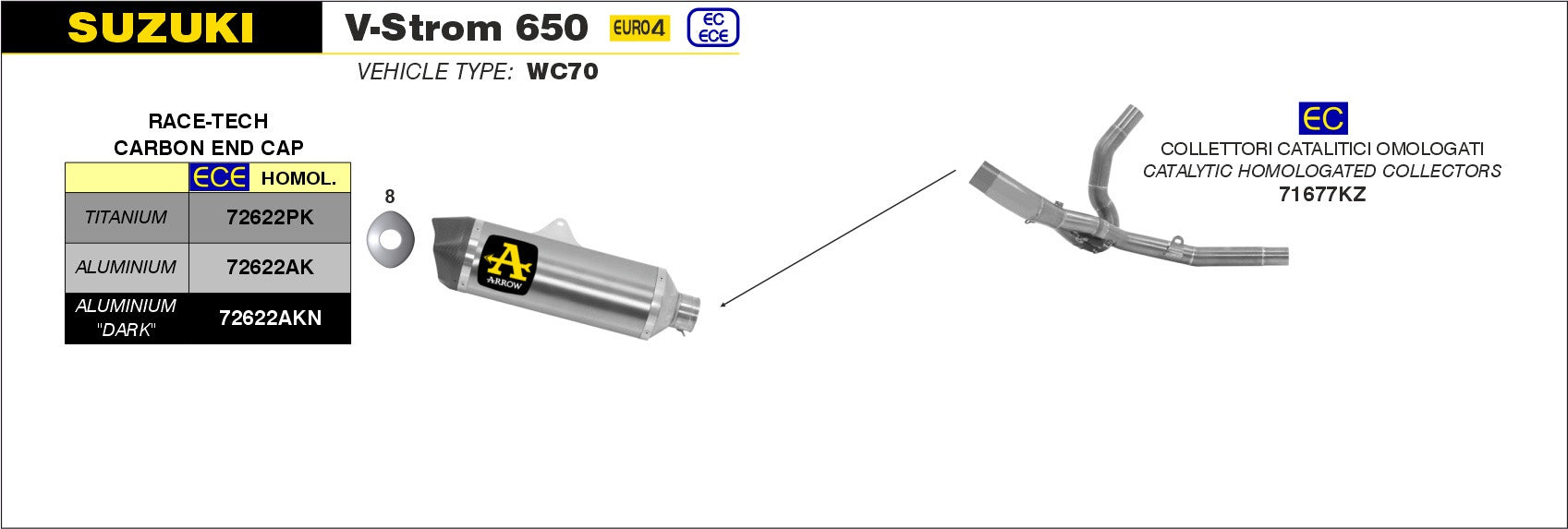 COMPLETE EXHAUST APPR. EC+ECE RACE-TECH TIT-CARB ARROW SUZUKI V-STROM 650 17-20