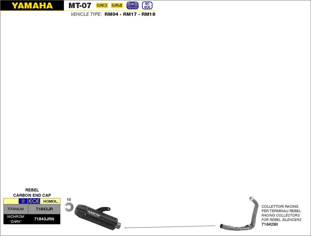 COMPLETE EXHAUST APPROVED REBEL TITANIUM-CARB ARROW YAMAHA MT-07 2014-20