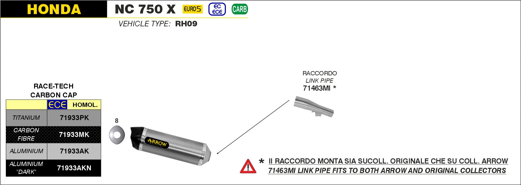 SILENCER RACE-TECH TITANIUM-CARB ARROW HONDA NC 750 X 2021