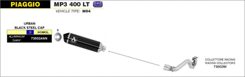 SCARICO COMPLETO ARROW OMOLOGATO URBAN ALLUMINIO NERO PIAGGIO MP3 400 RST 07-11